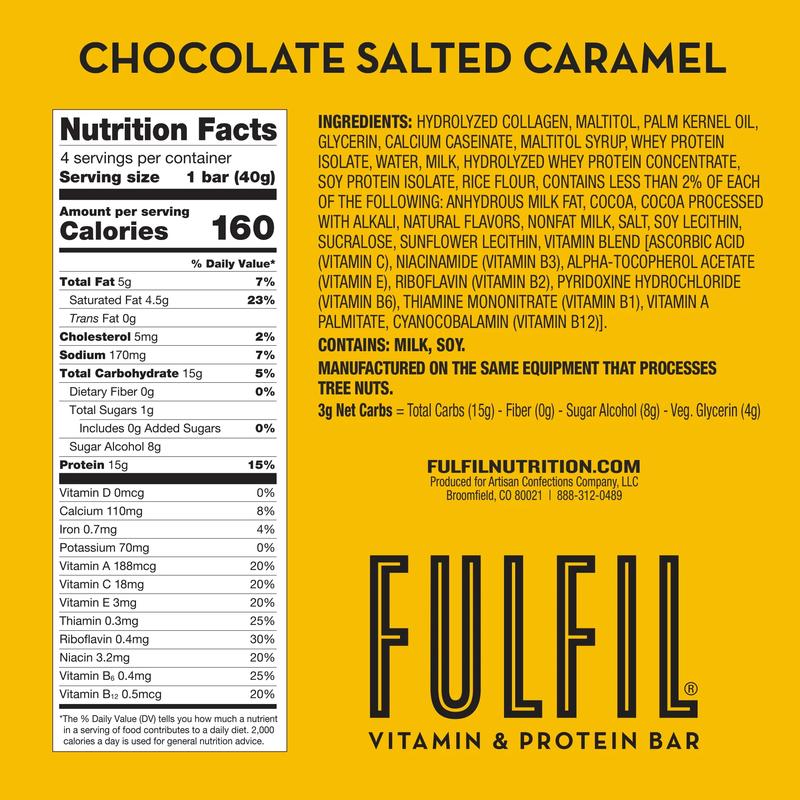 FULFIL Nutrition Vitamin & Protein Nut Bars, Chocolate Salted Caramel Flavor, 4 Count