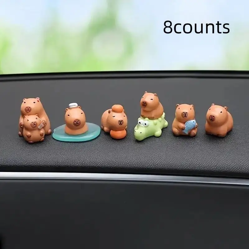 Cute Capybara Design Car Interior Decoration, 8pcs Car Center Console Ornament, Car Desktop Decor, Car Interior Ornaments, Car Interior Decorative, Decoration Accessories for Women & Men, Girly Car Accessories