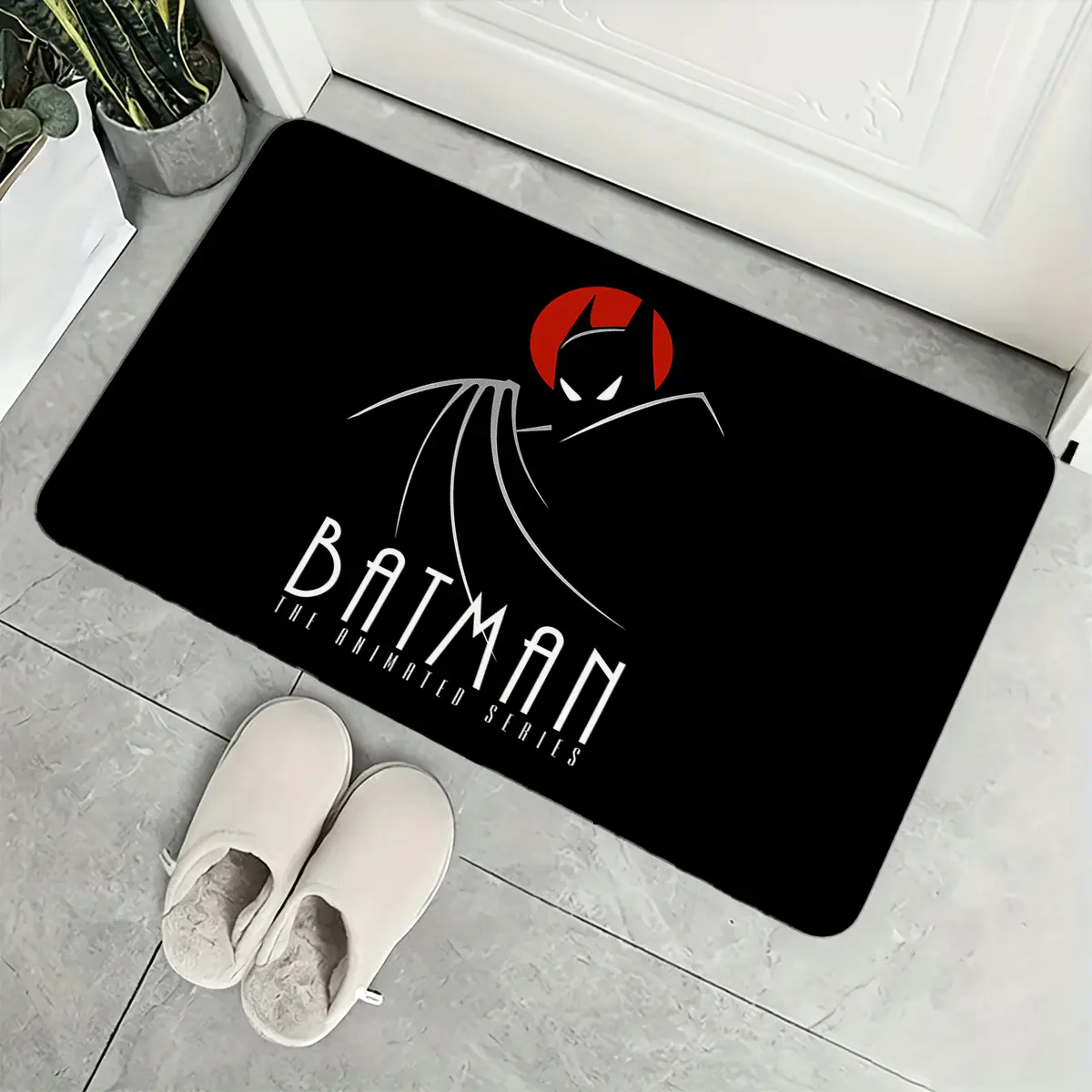 Justice League Batman animated series flannel anti slip door mat, retro superhero carpet, entrance bedroom floor mat