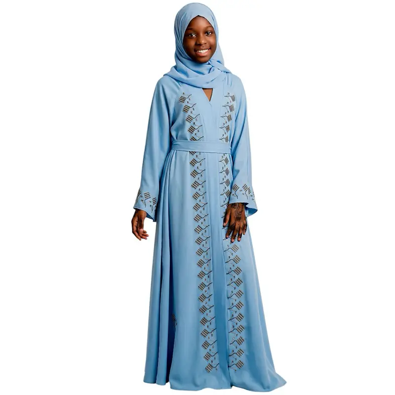 KidAmina Sky Blue Embellished Abaya