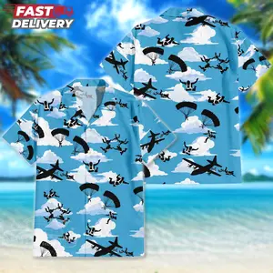 Funny Skydiving Hawaiian Shirt for Men and Women, Tropical Aloha Vacation Shirt, Beach Skydiver Button Down, Adventure Summer Outfit