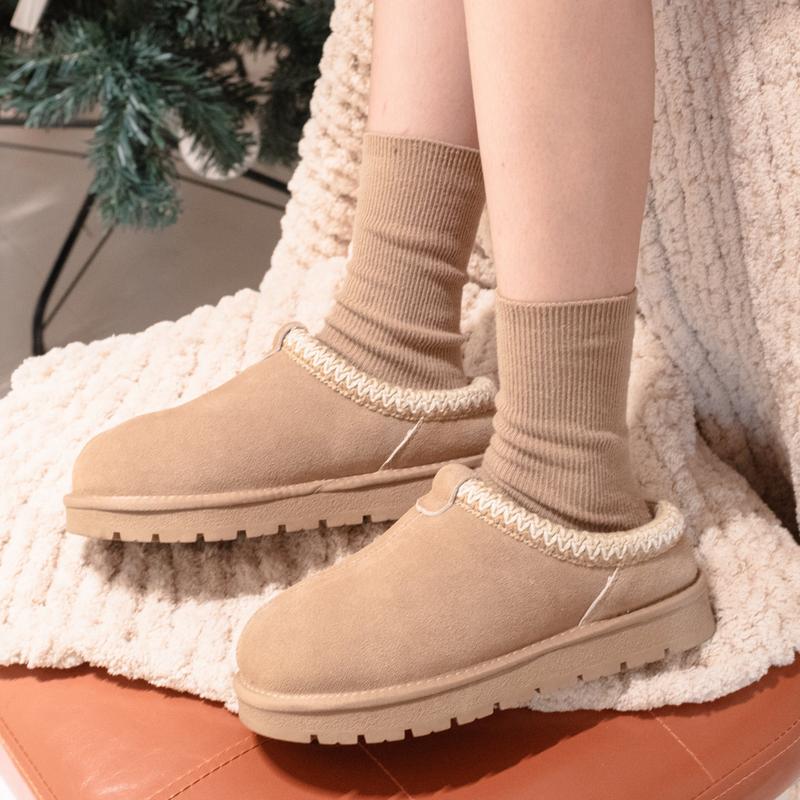 Fuzzy Platform Slip-on Slippers Women Men Suede Leather Ankle Boots for Indoor Outdoor Fall Winter Comfy House Shoes