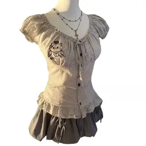 Sweet Floral Blouse & Pleated Mini Skirt Set – Fake Two-Piece Waist-Cinching Outfit for Women Summer