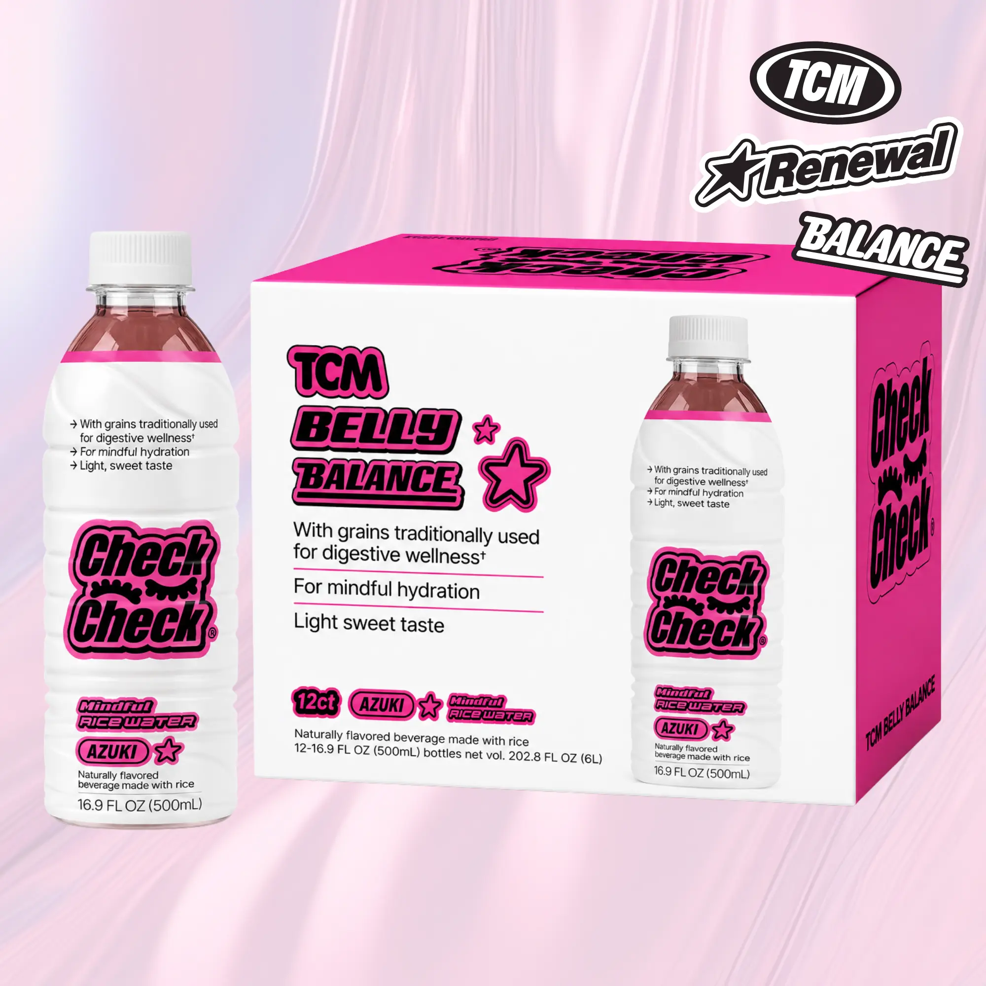 CheckCheck Prebiotic Rice Water 12-Pack 16.9 fl oz PET Bottles for Gut Health & Wellness - Beverage