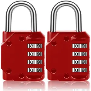 2 Pack Combination Lock, Resettable 4 Digit Combo Heavy Duty Padlock, Outdoor for Gym Locker, School Locker and  Locker, Fence, Toolbox, Hasp Storage (Red)