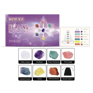 Hoexe Crystal Set Luxury Fluorite Home Decor for Bedroom Living Room 7 Pieces Healing Crystals Kit with Yellow Crystal & Red Aventurine