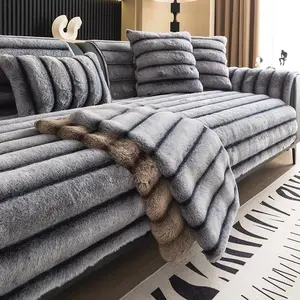 Solid Color Velvet Sofa Cover, 1 Count Modern Non-slip Sofa Slipcover, Sofa Protector for Home Living Room, Bedroom, Office, Soft Sofa Protector