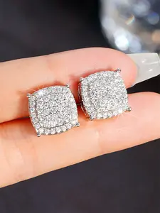 Women's Elegant Rhinestone Square Stud Earrings, Gorgeous Trendy Stud Earrings, Fashionable Jewelry As Birthday Gift for Girlfriend