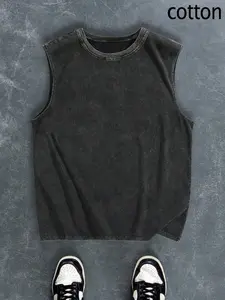 Men's Solid Ribbed Tank Top, Regular Fit Casual Comfy Breathable Sleeveless Top for Summer, Men's Clothes for Daily Wear, Socks, Cotton, Solid Tank Tops