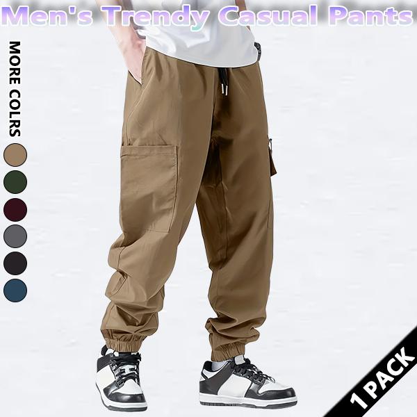 Men's solid color cargo pants with pockets and zippers, regular fit, durable and wear-resistant, suitable for everyday wear, street style men's casual trousers.