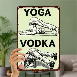2D Metal Art Sign, Yoga and Vodka Design, Perfect for Gym, Bar, Home Decor, Unique Wall Decoration, Durable and Stylish