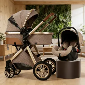 Super value 4-in-1 portable foldable baby carriage with sunshade, lightweight and durable, effortless to push, comfortable and safe, retro design, perfect for travel, family outings, walking, shopping and daily use with your little one.