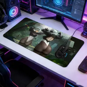 Sexy Anime Battle Girl Large Gaming Mouse Pad, Anime Mousepad, Extended Computer Keyboard Mouse Mat, Non-Slip Rubber Base Stitched Lock Edges Washable Desk Pad, Multi-Size for Home Office Gaming, Perfect Gift for Anime & Cyberpunk Fans
