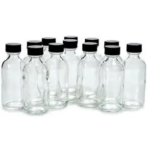 12, Clear, 2 oz Glass Bottles, with Lids
