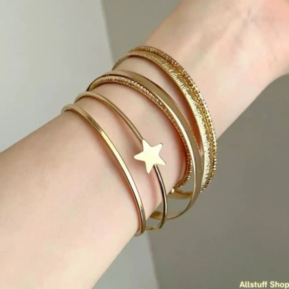 Vintage Star Design Bracelet Set, Stackable Bracelet, Stackable Cuff Bracelet, Women's Casual Party Jewelry, Simple Style Multi-Layered Accessory, Perfect Gift Idea