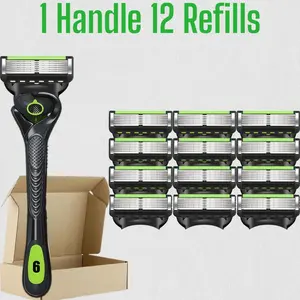 Men's Shaving Razors Set, 1 Handle & 12/24/36/48 Refills, Stainless Steel, Nano-Cut Technology, Smooth Shave, Waterproof Packaging