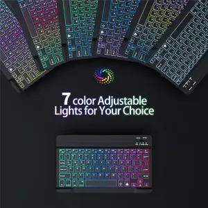 Ultra-Slim Lightweight Bluetooth-compatible Keyboard and Mouse, Portable Mini Wireless Keyboard, Rechargeable 7-Color Backlit, for Apple iPad iPhone Tablet Smartphone