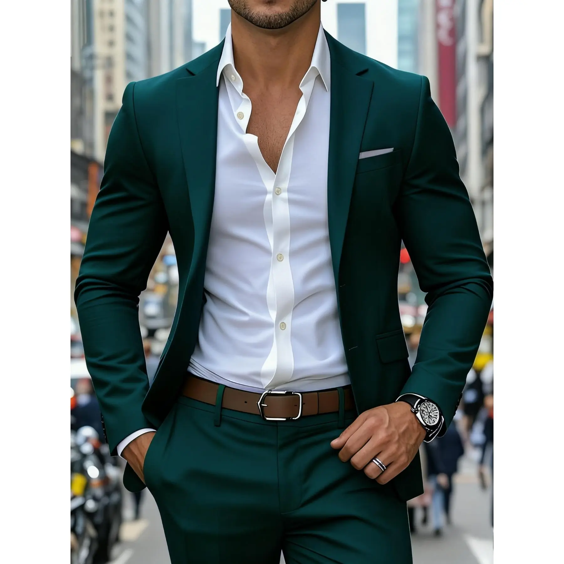 Men's Classic-Fit 2-Piece Suit - Plain Long Sleeve Formal Men's Outfit Sets for Weddings, Parties, All-Season Executive Attire, Gentleman Style, Fitted, Two-Piece