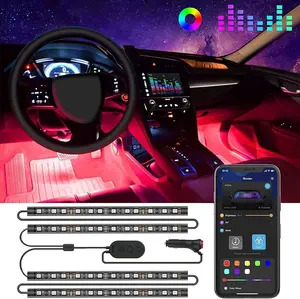 LED Lights, Smart Car Interior Lights with App Control, RGB Lights with DIY Mode and Music Mode, 2 Lines Design LED Lights for Cars with Car Charger, 12V