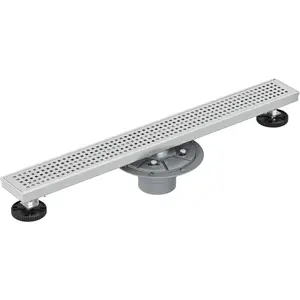 24-Inch Brushed Linear Shower Drain,Stainless Steel Linear Drain with Quadrato  Grate,Brushed Rectangle Shower Floor Drain with Hair Strainer, Shower Drain Base