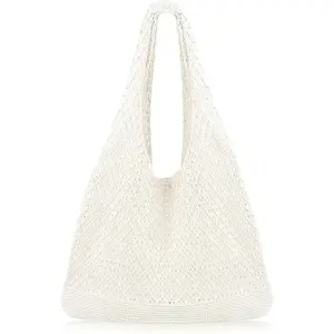 Crochet Beach Tote Bag for Women Summer Mesh Tote Bag Aesthetic Knit Shoulder Bag Hippie Boho Beach Purse Handmade Crochet Market Bag