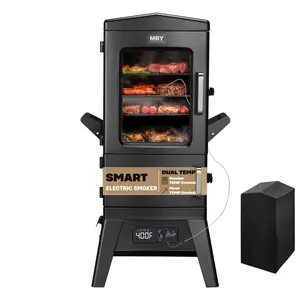 PIQUEBAR Digital Electric Smoker with Cover LED Display Build in Meat Probe Large Capacity BBQ Smokers 4 Racks Smoke More with 633 sq in Cooking Area