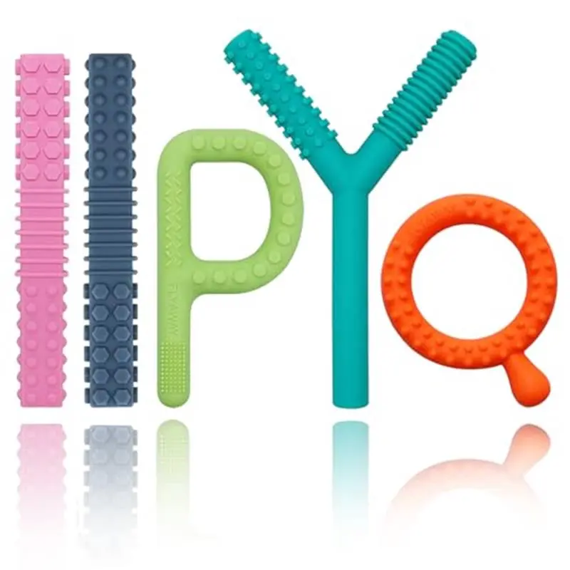 5-Pack Food Grade Silicone Teething Relief Tubes - BPA, Phthalate Free Lightweight Chew Sticks for Kids, Texture Surfaces, Perfect Size to Hold, Sensory Relief, Anti-Drop, Easy Clean with Mild Soap Water, Dishwasher Safe, Different Shapes