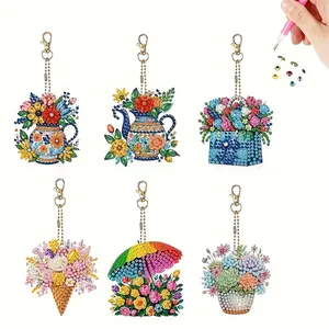 6Pcs/SetDIY beautiful pattern diamond painting keychain, DIY mosaic craft kit suitable for beginners, women's backpack pendant decoration, handmade, home decoration gift, holiday gift!