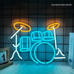 【DRUMS】 Music Lovers LED Dimmable Neon Signs Decorative, Business Signage, for Home, Shop, Bar, Pub, Club, Man Cave, Party, Birthday, Room Wall/Desk Sign Decor, Teen Funny Gift.