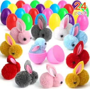 12pcs/24pcs Prefilled Easter Eggs Toys Bunny Plush for Easter Egg Hunt, Filled with Toys Party Favors for Kids Boys Girls Easter Eggs Hunt, Basket Stuffers Fillers, Classroom Prize Supplies Kids Outdoor Play