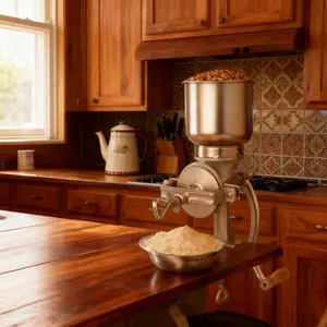 Heavy Duty Cast Iron Manual Grain & Coffee Grinder, High Hopper Design Silver Finish, Dry/Wet Grinding for Wheat Corn Grains Flours Tea