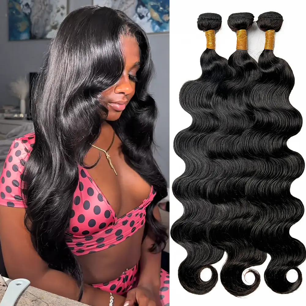 Ramiss 12A Virgin Human Hair Bundles with 2x6/4x4 Lace Closures, Body Wave Extensions (10-30in, 100±5g Each) for Quick Weave/Sew-In Quick Install, 12 inch 1pc Option, Natural Look Bundles of Human Hair