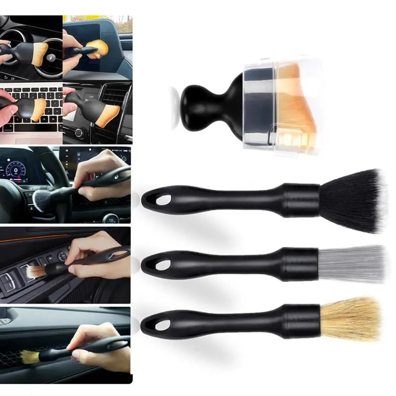 4-Pack Car Interior Detailing Brush Set - Soft Gentle Bristles, Portable Multi-Size Auto Detail Tools for Air Vents, Dashboard, Scratch-Free Car Valeting Supplies