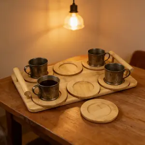 Thickened Natural Bamboo Handheld Tray Set, Precision Polished Home Tea Tray, Small Tea Table, Living Room Cup Holder, Desktop Storage