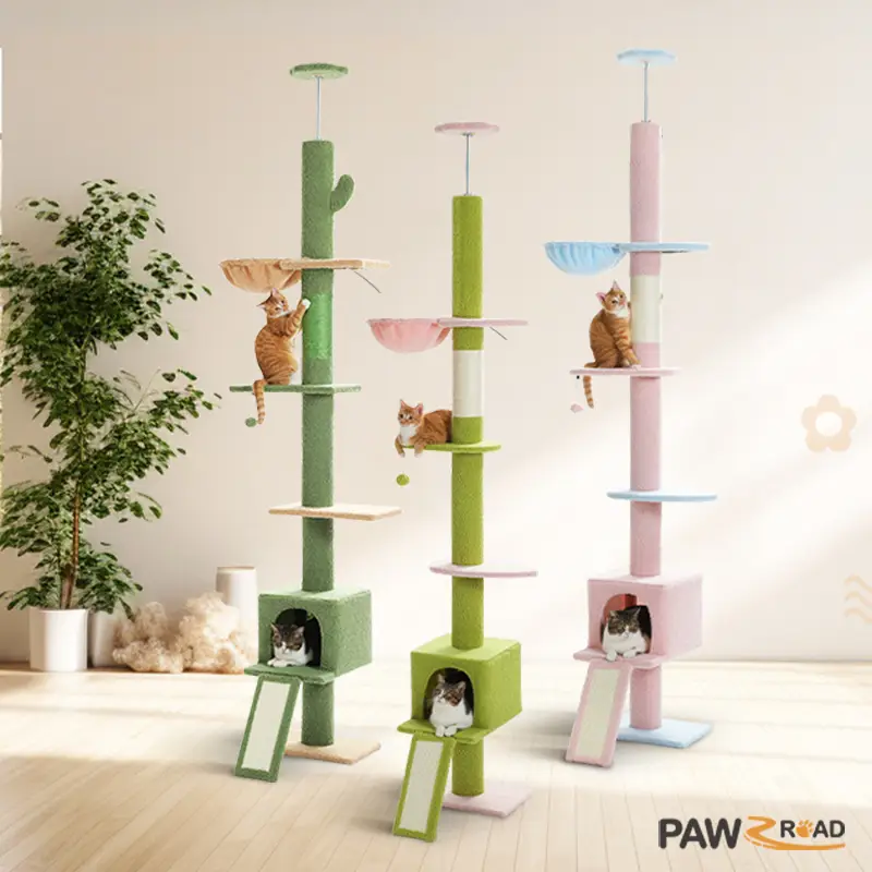 PAWZ Road Flower Cat Tree Floor to Ceiling Tall Cat Tower, Adjustable Height (83~108 inches) 5 Tiers Cat Climbing Tree for Indoor Cats with Cat Condo,