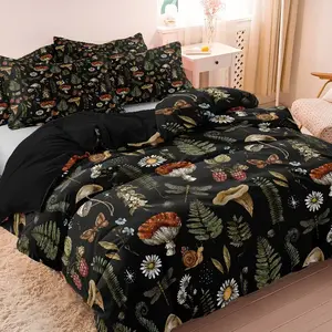 3-Piece set, polyester, mushroom printed bedding quilt set, suitable for bedrooms and guest rooms. Soft and comfortable quilt cover, gift for family and friends, Decorative Bedding Set (1 * quilt cover + 2 * pillowcase, without core)