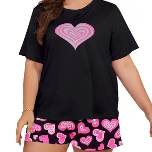 2026 Hot-Selling Plus-Size Women's Cute Short-Sleeve T-Shirt and Shorts Pajama Set silk 2-piece fall Nightwear Womenswear