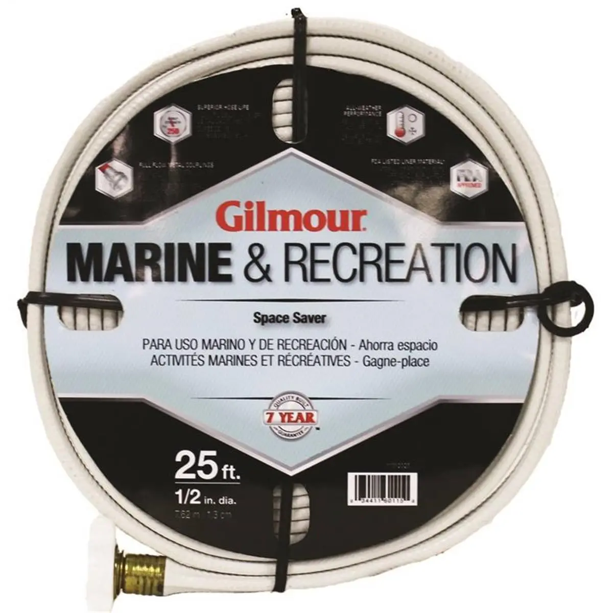 212 MAIN 5-Ply Reinforced Hose, 0.5 in. x 25 ft. Blue-Striped White Marine-Grade Kink-Resistant Surface-Safe Water Hose, Flexible Easy-to-Coil with Ez-On Couplers
