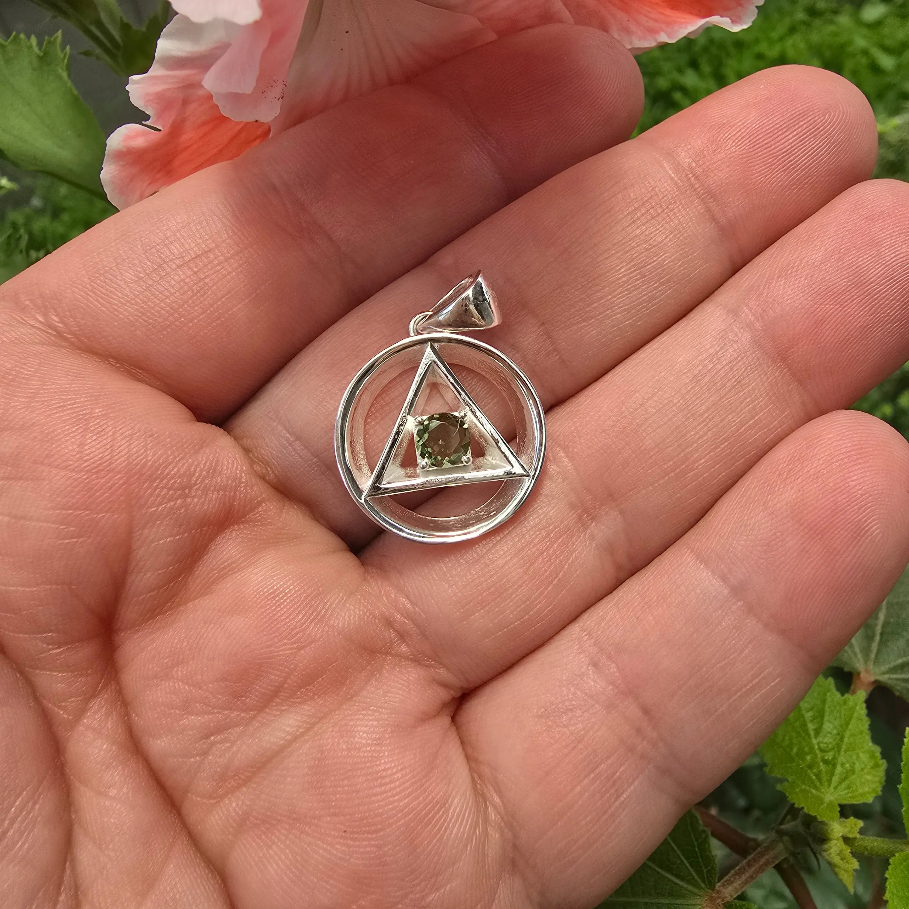 Moldavite Alchemy Pendant-Moldavite faceted Gemstone .925 Silver