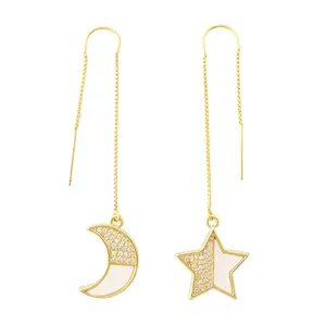 Rhinestone moon and star threader earrings