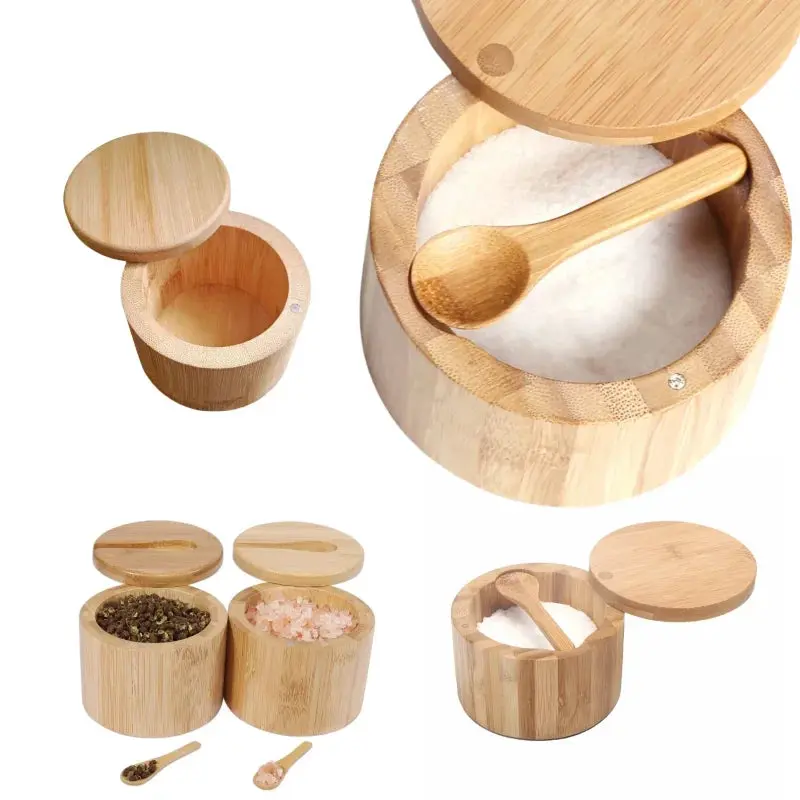 Magnetic Bamboo Salt Cellar with Swivel Li