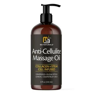 [stock up] M3 Naturals Cellulite Massage Oil 8oz - Smooth the Appearance of Cellulite - Body Care & Skin Care Massage Oil - Topical Collagen and Plant Stem Cell Body Oil to Restore Texture and Elasticity - Soothing Body Oil