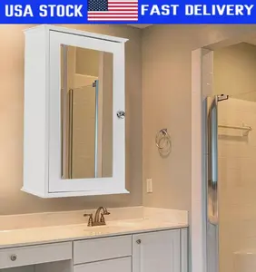 Wooden Bathroom Storage Wall Medicine Cabinet Shelf Organizer w/ Mirror Door