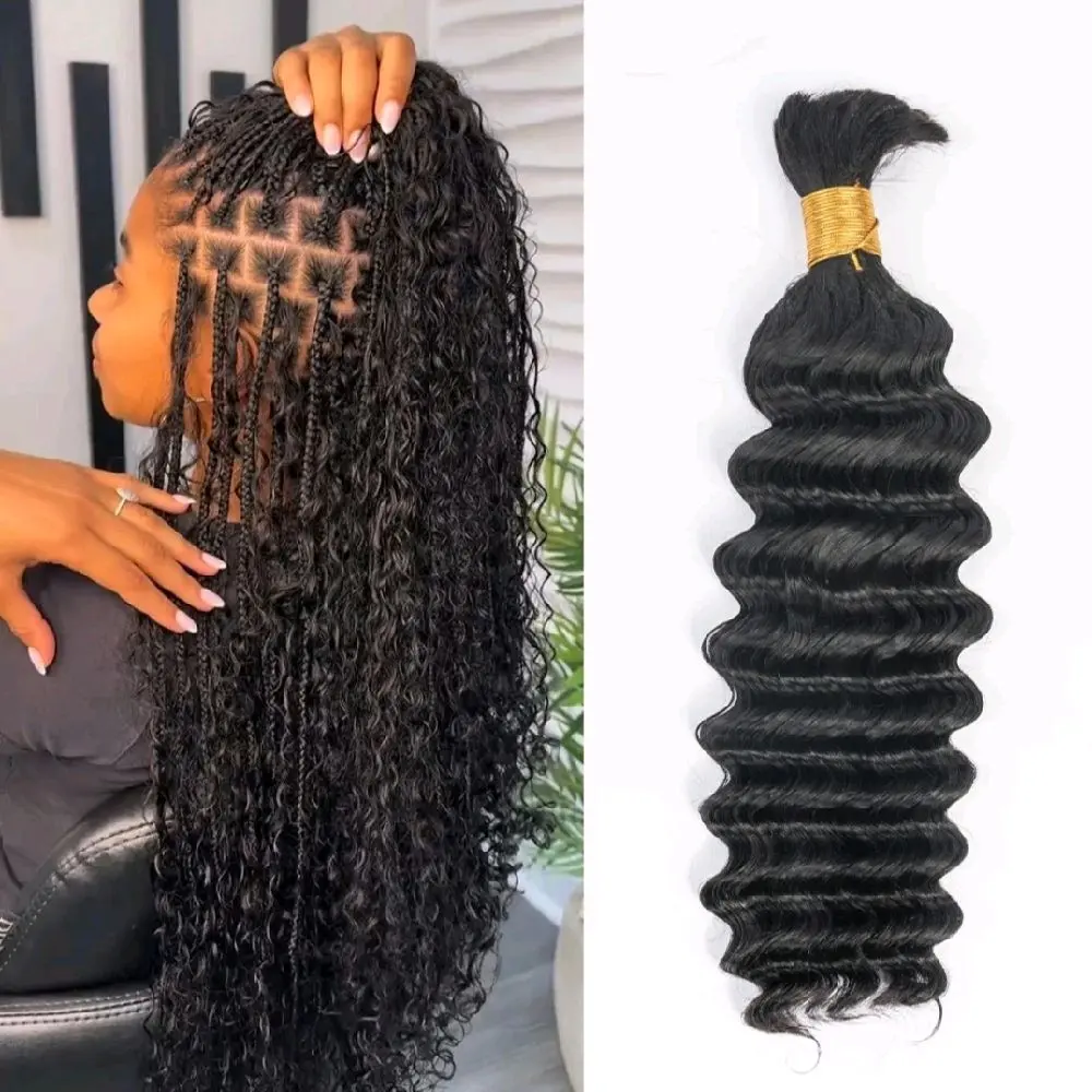 FreeTress Human Hair Braids Deep Bulk 18" - Natural Black Color Curly Weave Extensions for Styling