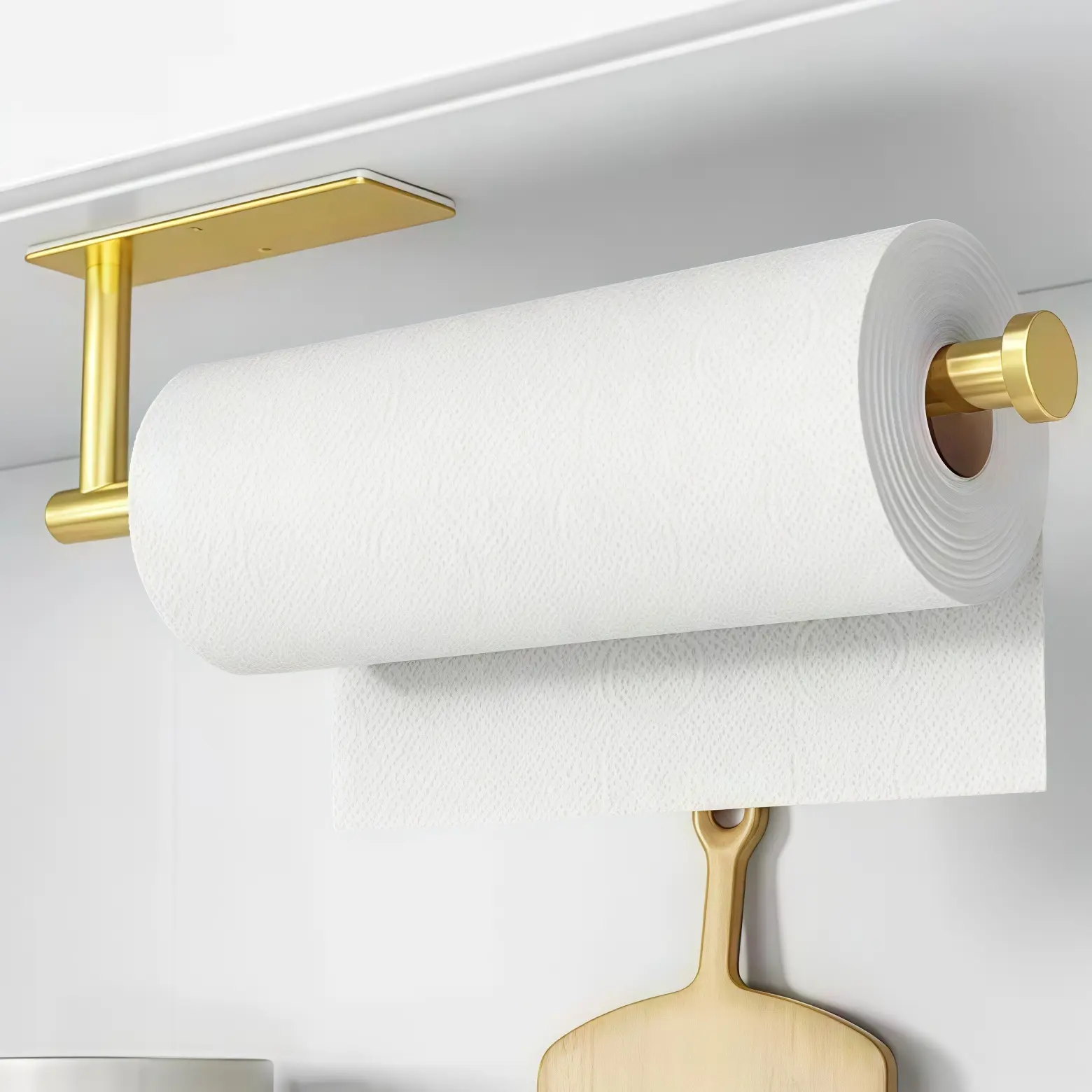 1pcs gold non perforated kitchen tissue holder, stainless steel tissue holder, wall mounted kitchen tissue holder, tissue holder - self-adhesive or drilled, gold, wall mounted, SUS304 stainless steel kitchen roll dispenser,