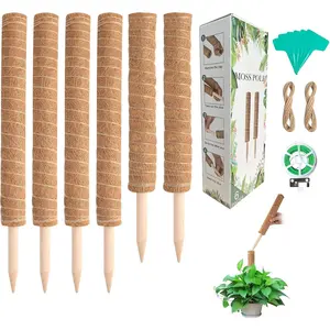 6 Pack Moss Poles for Monstera  Support (4x17in + 2x12in, 92in Total) - Stackable Moss Pole for ,Ideal  Stakes for Indoor , Pothos, and Philodendron Support,with Garden Ties