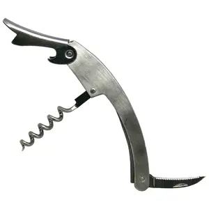 BlueDot Trading Waiters Style Multi-functional Contoured Corkscrew and Bottle Cap Opener Stainless Steel Handle Foil Blade Cuts Foil Uncorks Wine Bottles Opens Caps