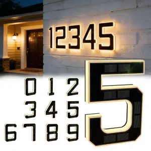 Solar Lighted 9 Inch LED Address Numbers Signs, Waterproof Outdoor Illuminated House Numbers for Modern Farmhouse Home Exterior Decor