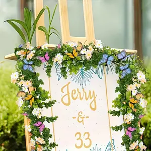 180cm Artificial Daisy Flower Garland with 3D Butterflies, Faux Eucalyptus Greenery Ivy Vine, Fake Spring Floral Swag for Wedding Arch Backdrop, Home Party Wall Mantel Table, Outdoor Garden Cafe Birthday Baby Shower Decor, No Fade Hanging Plant