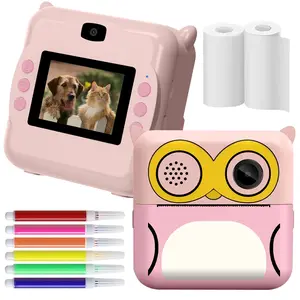 Kids instant printing digital camera with flash, music game, and selfie mode, 1080P selfie camera, portable 1080P digital camera, USB charging and delayed shooting, ideal Christmas and birthday gifts for children and adults